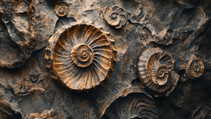 Ancient Elegance: Abstract Ammonite Fossil Artwork as Timeless Background or Wallpaper Design
