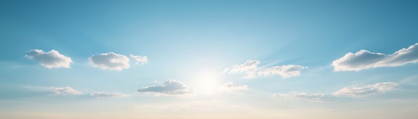 Obraz premium Clear blue sky with a few white clouds, serene weather, bright sunlight