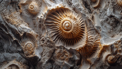 Eternal Spiral Fossils: Abstract Geological Background for Unique Wallpaper Design with Natural Patterns