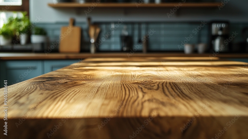 Wall mural wooden tabletop in a kitchen