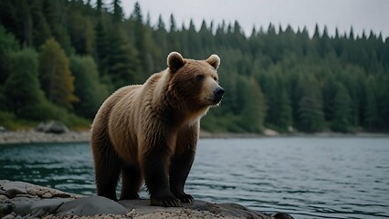 Brown bear in the lake