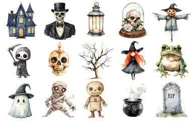 Naklejka premium Halloween watercolor set.