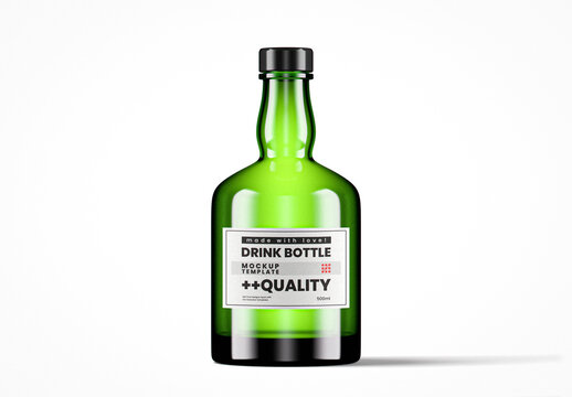 Thick Bottom Green Glass Round Bottle Mockup