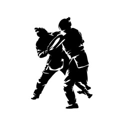 Judo women, isolated vector silhouette, martial arts