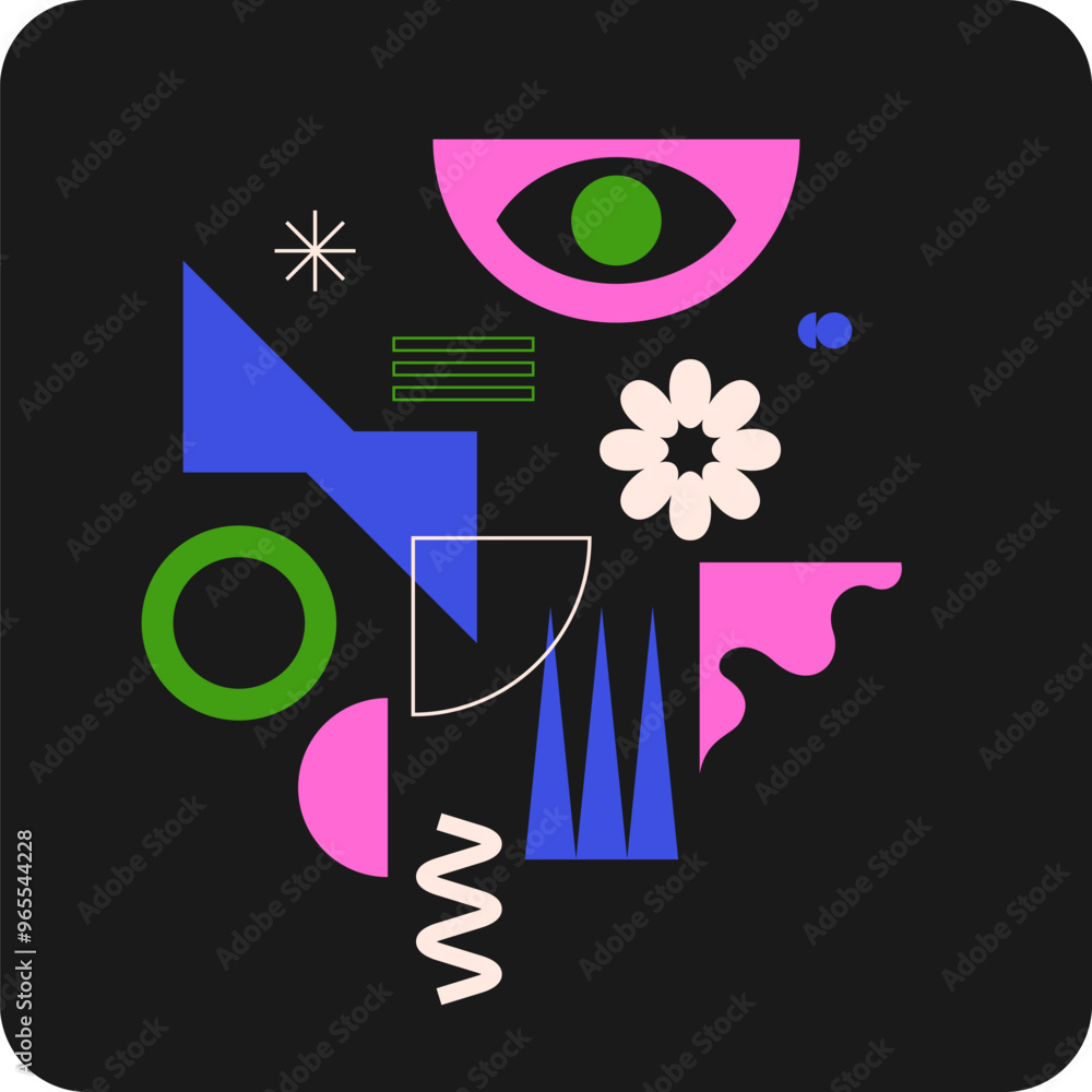 Poster abstract background with various bright geometric shapes. concise design. a composition of figures o