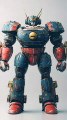 Naklejka premium In the Japanese tokusatsu style of the Showa period, present the image of a huge robot