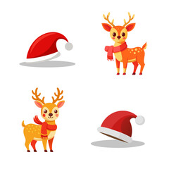 reindeer and santa hat. cute reindeer.