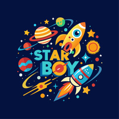 star boy t-shirt design vector for print.  space t-shirt design vector.