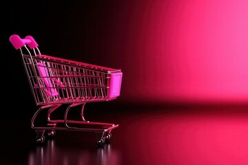 A stylish pink shopping cart against a vibrant pink background, perfect for showcasing retail and fashion concepts.