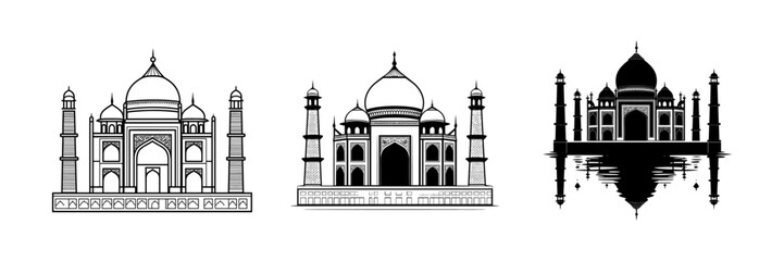 set of lineart illustrations of mosques. 