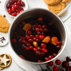 Traditional homemade mulled wine with cranberry