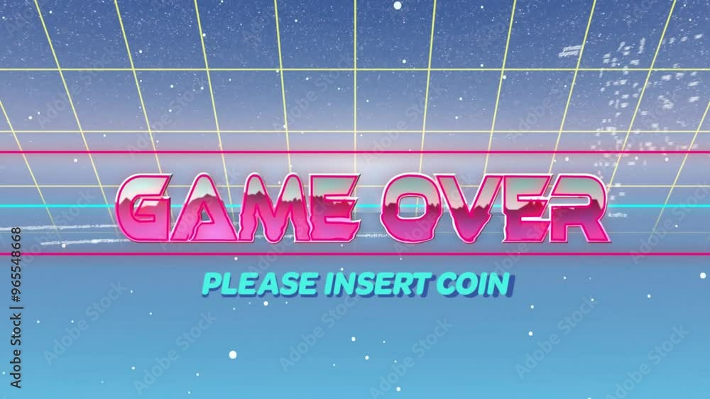 Poster animation of game over text over data processing and lines on blue background