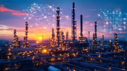 A man's face is shown in a blue and white color scheme, with a city skyline in the background. Concept of technology and urbanization