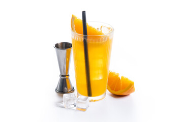 Orange vodka cocktail (screwdriver cocktail) isolated on white background