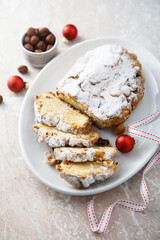 Traditional German stollen with hazelnut