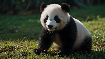 Fototapeta premium Giant panda eating grass