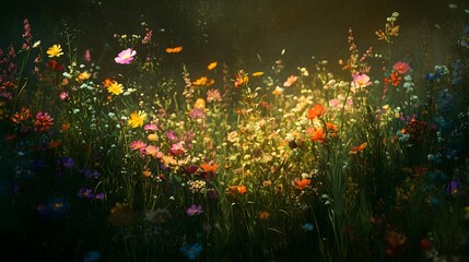 Sunlit Meadow with Colorful Wildflowers