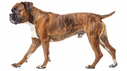 Obraz premium Boxer dog walking side view isolated on white background
