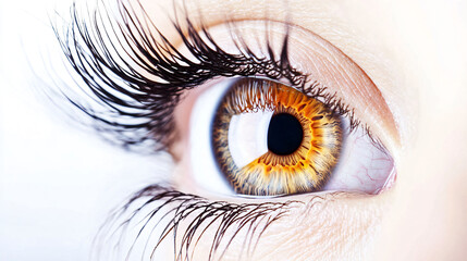 Fototapeta premium Close up woman eyes. Macro classic volume long eyelash extensions, lamination, correction. Natural beauty or laser vision correction. Skin care, beauty, makeup concept.