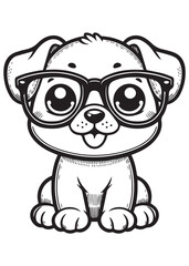 Children coloring page dog wearing glasses