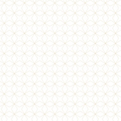 Abstract geometric pattern with circles, crosses, stripes, lines. Seamless vector background. White and gold ornament. Modern reticulated graphic design.