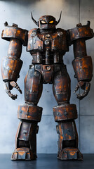 Naklejka premium In the Japanese tokusatsu style of the Showa period, present the image of a huge robot