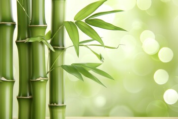 Green Bamboo Stems and Leaves on a Blurred Green Background, Spa Concept. Peaceful Nature.