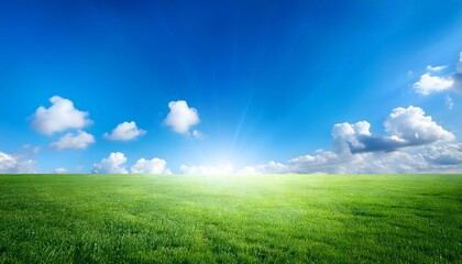 Fototapeta premium Green field and blue sky