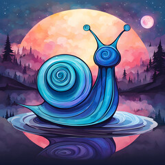 Watercolor snail, beautiful iridescent snail with fantasy aura, modern sticker design, minimalist print design. Generated AI