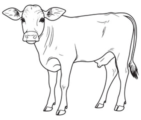 Hand drawn animal outline illustration black and white cow