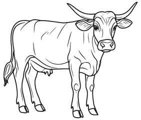 Hand drawn animal outline illustration black and white cow
