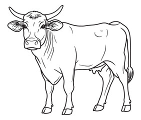Fototapeta premium Hand drawn animal outline illustration black and white cow
