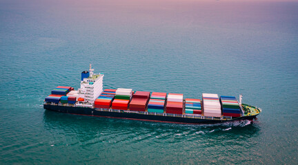 Aerial view of Business trip with ship the partner connection Container Cargo freight ship for...