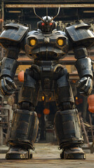 In the Japanese tokusatsu style of the Showa period, present the image of a huge robot