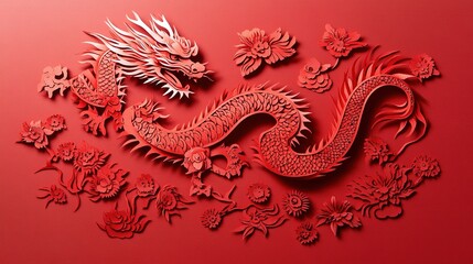 Fototapeta premium Year of the Dragon Chinese Celebration with a Paper Cut-Out Chinese Dragon Design