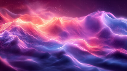 Abstract background with waves of purple and blue neon lights particles. Generative AI