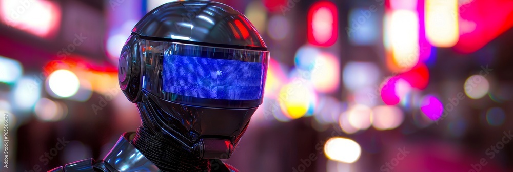 Poster a cyborg head is used for the creation of a 3d rendering of a digital interface