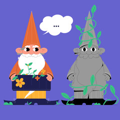 Garden gnomes, fairytale characters, vector gnome