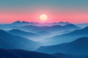 A minimalist wallpaper with a single elegant silhouette of a mountain range against a gradient background