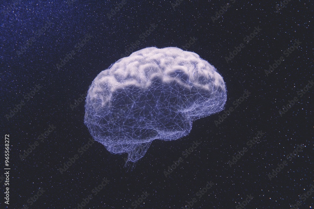 Aufkleber ai technology in the brain, robotics, molecule of chemical, atom cell, hacker online cyber network, 