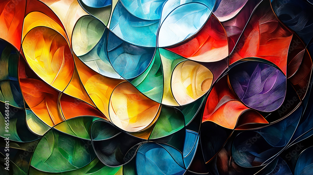 Poster Abstract colorful background design with swirling shapes and lines