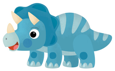 cartoon scene with happy prehistoric animal triceratops smiling and walking isolated on white background illustration for kids