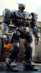 Fototapeta premium In the Japanese tokusatsu style of the Showa period, present the image of a huge robot