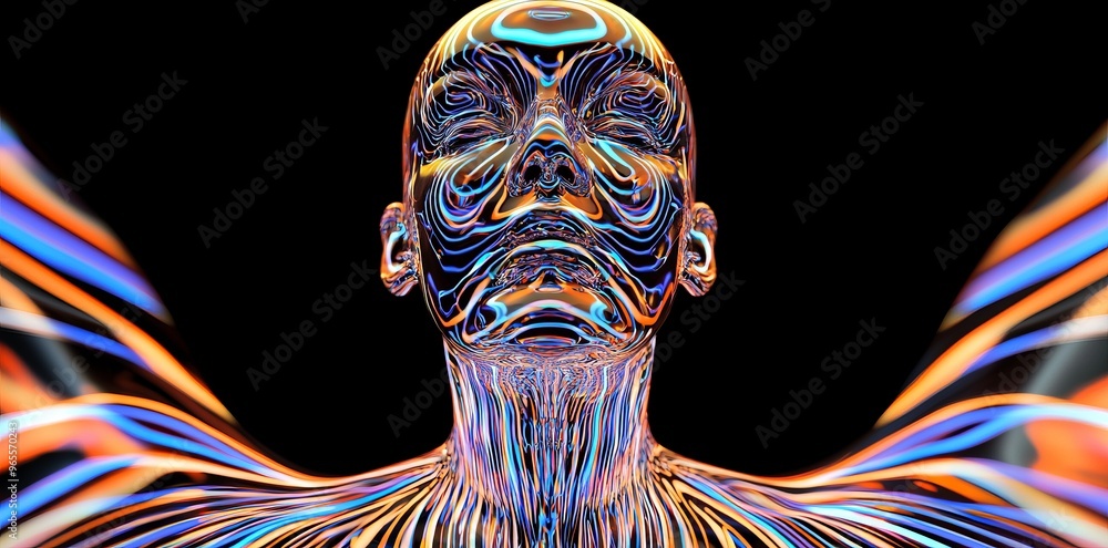 Poster the digital face of a man with data connection or a mask that is futuristic. 3d illustration.