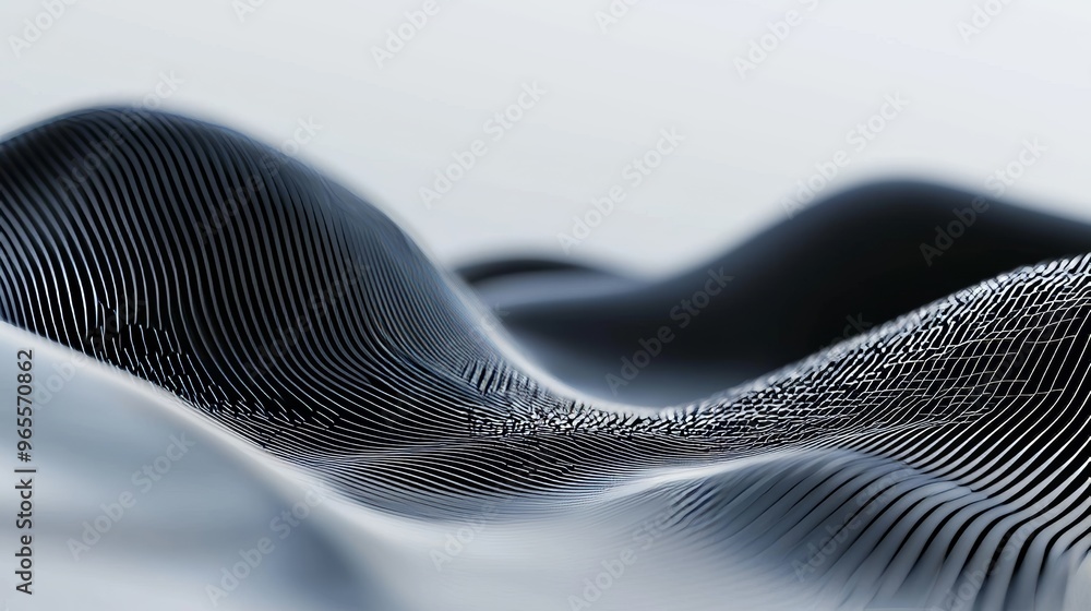 Aufkleber Future white abstract background with digital dynamic wave. Blockchain technology background. Big data visualization. 3D rendering.