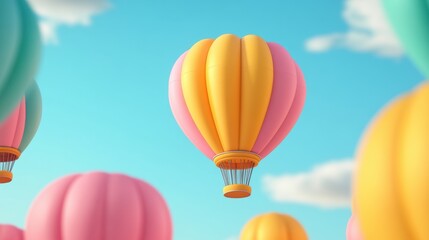 Fototapeta premium A group of hot air balloons are flying in the sky, AI