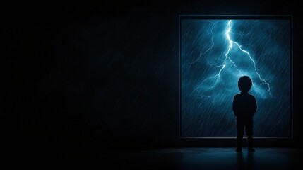 Child Watching Thunderstorm Through Window