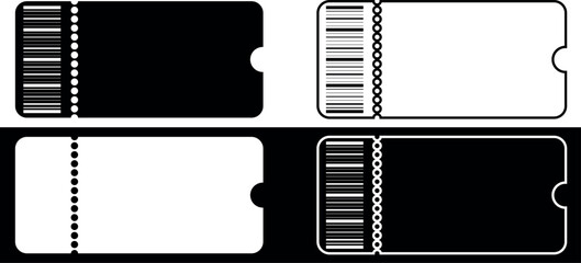 Tickets icon set in filled and outline style. Vector illustration isolated on black and white background.