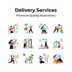 Delivery services flat illustrations in modern style