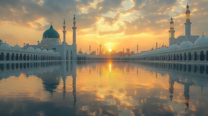 Obraz premium Illustration Of A Mosque And Mecca, Generative AI